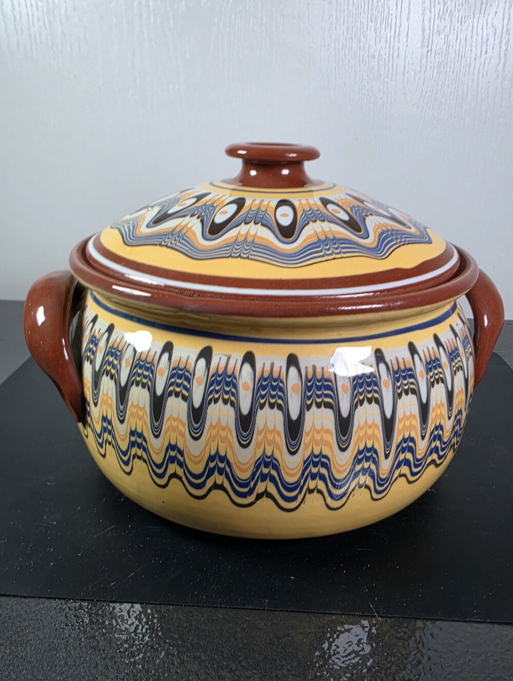 Hand-Painted Multi Colored Bulgarian Ceramic Large Casserole